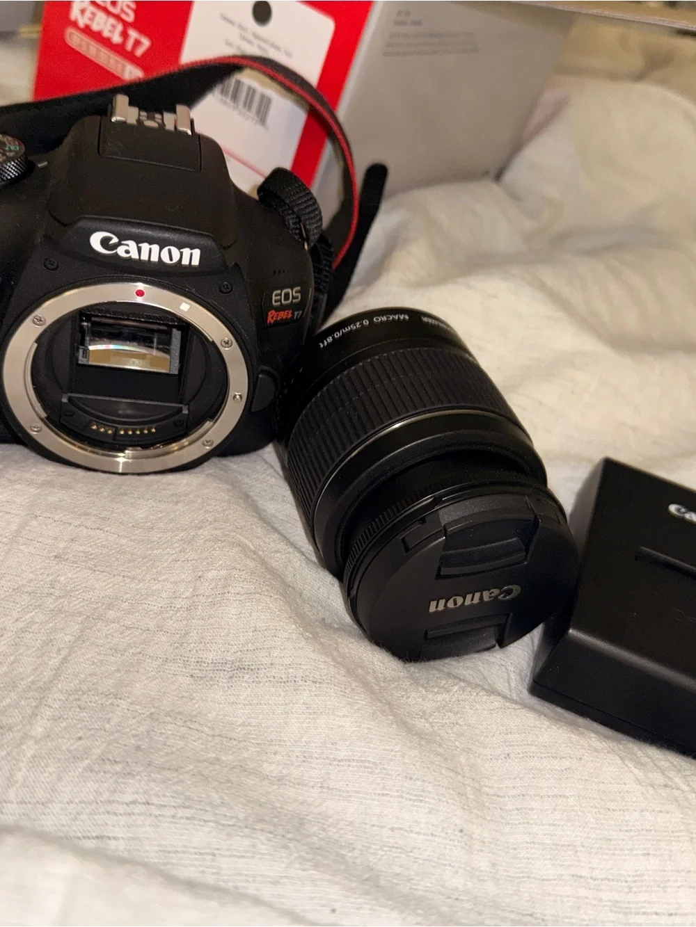 Canon DSLR Camera in Black with Red Strap Accent